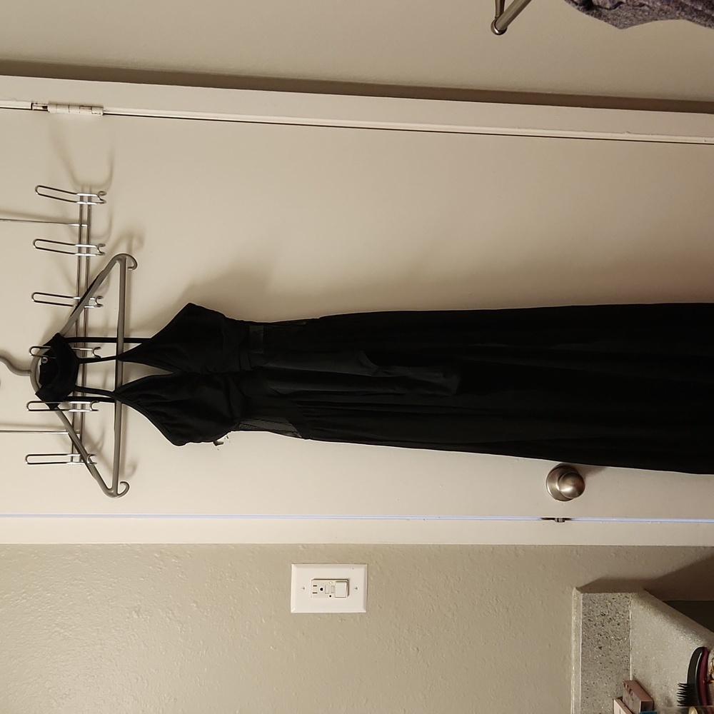 Weissman dance halter dress, leotard with a long sheer train size SA